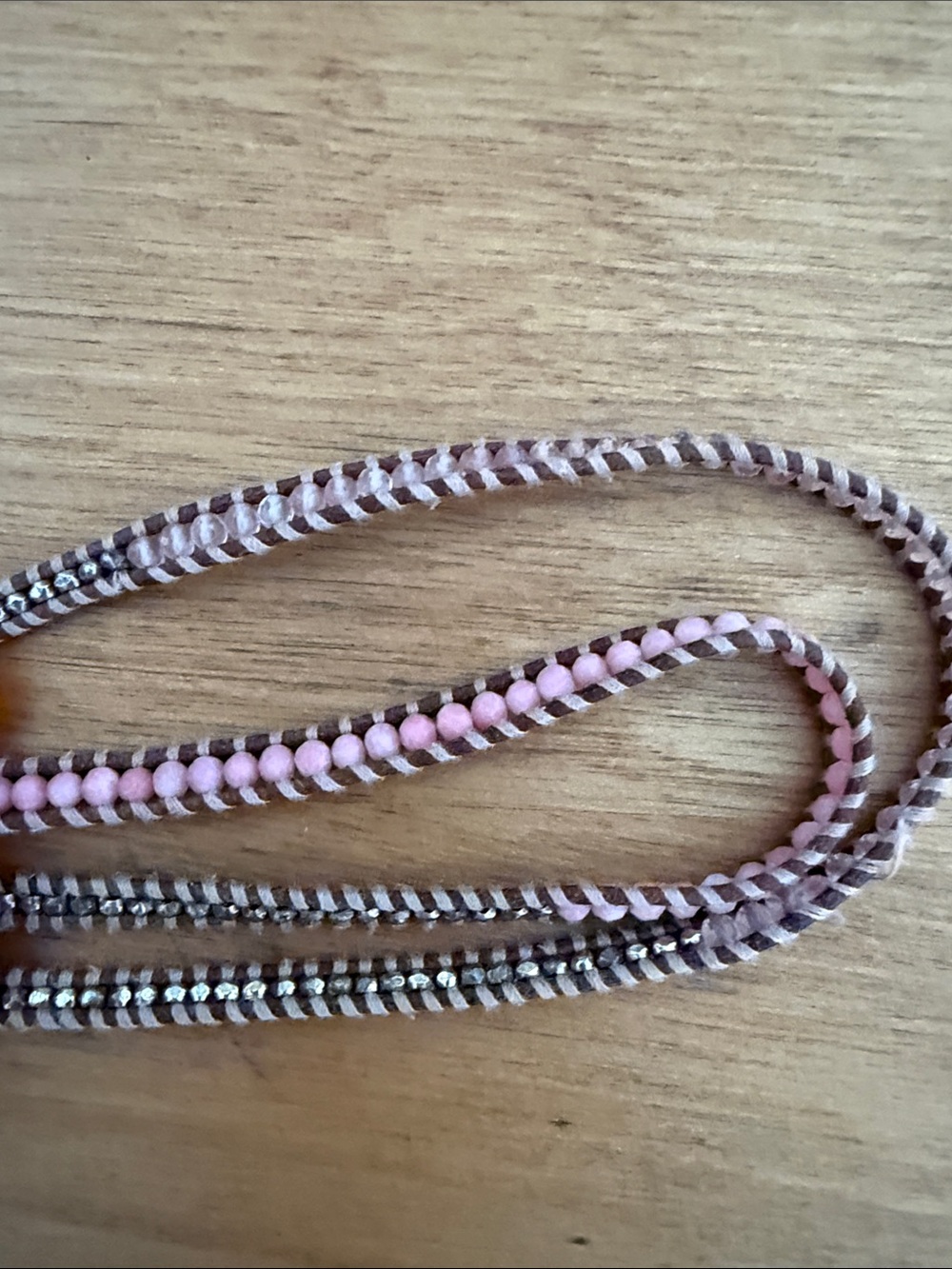 Handcrafted Pink and Brown Beaded Wrap Necklace